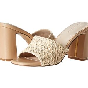 Elegant Tan and Cream Block Heel Sandals